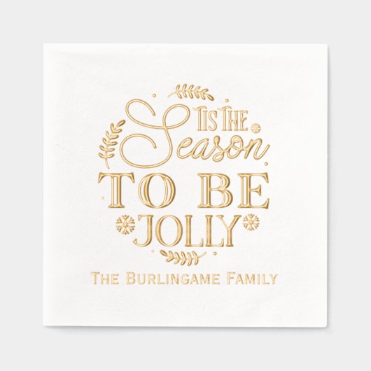 "Dit is het seizoen om Jolly te zijn" Familienaam Folie Servetten (Voorkant)