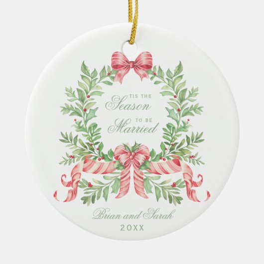 Dit is het seizoen om te trouwen Eerste Kerstmis F Keramisch Ornament (Voorkant)