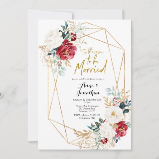 Dit is het seizoen om te trouwen Kerstmis Bloemen  Kaart (Voorkant)