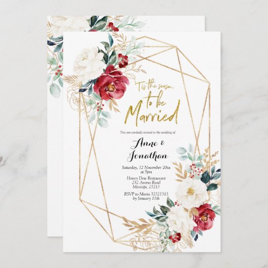 Dit is het seizoen om te trouwen Kerstmis Bloemen  Kaart (Voorkant / Achterkant)