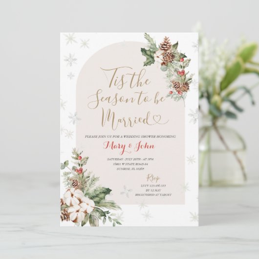 Dit is het seizoen om te trouwen Kerstmis Bloemen Kaart (Staand voorkant)