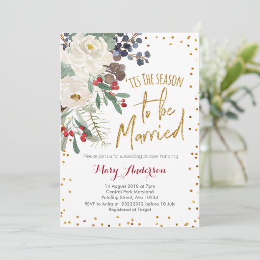 Dit is het seizoen om te trouwen met Kerstmis bloe Kaart (Staand voorkant)