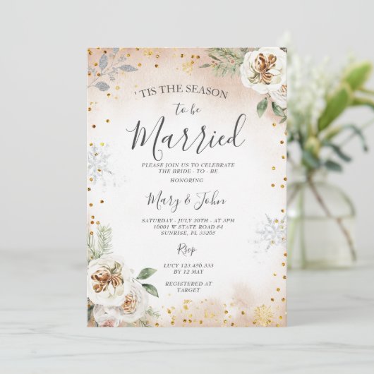 Dit is het seizoen om te trouwen met Winter Floral Kaart (Staand voorkant)