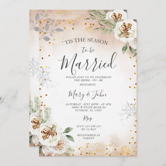 Dit is het seizoen om te trouwen met Winter Floral Kaart (Voorkant / Achterkant)