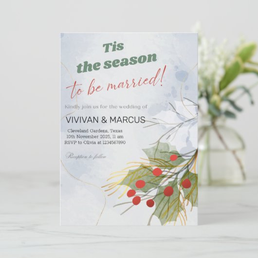 Dit is het seizoen om te trouwen op de kerstbruilo kaart (Staand voorkant)