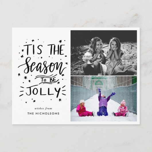 Dit is het seizoen om vrolijk handgeschreven twee briefkaart (Voorkant)