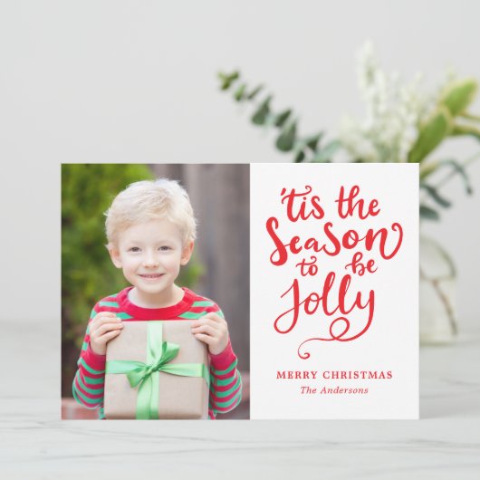 Dit is het seizoen om vrolijke kerstfoto's te make feestdagenkaart (Staand voorkant)