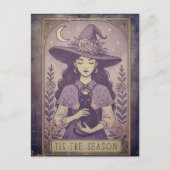 Dit is het seizoen Paarse Halloween Witch Feestdagenkaart (Voorkant)