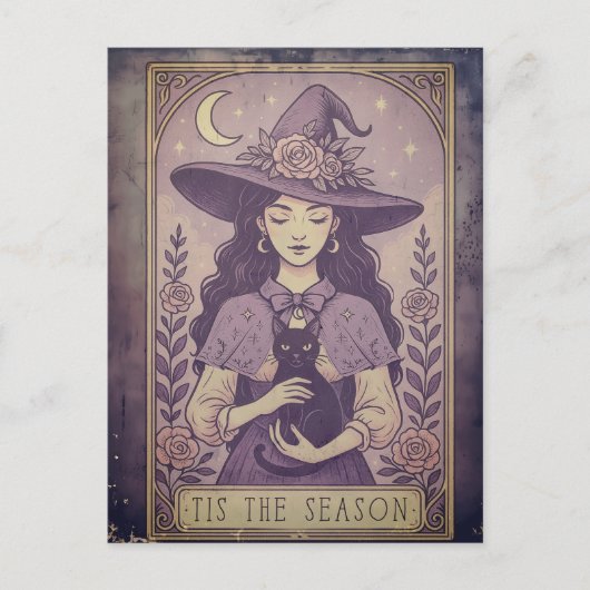 Dit is het seizoen Paarse Halloween Witch Feestdagenkaart (Voorkant)