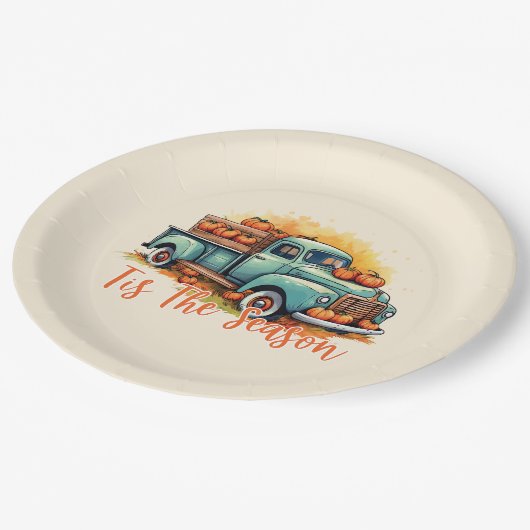 'Dit is het seizoen pompoen vrachtwagen Papieren Bordje (Gekanteld)