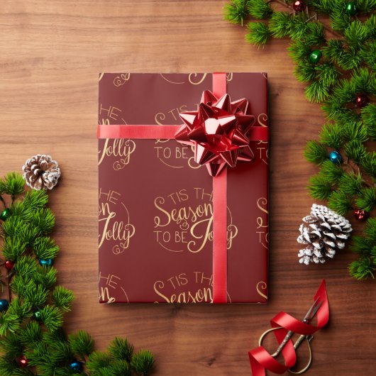"Dit is het seizoen" Red Gold Script Holiday Cadeaupapier (Feestdagen Geschenken)