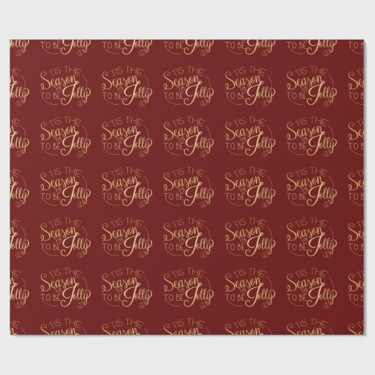 "Dit is het seizoen" Red Gold Script Holiday Cadeaupapier (Vlak)
