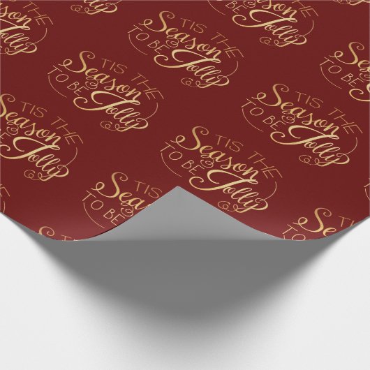 "Dit is het seizoen" Red Gold Script Holiday Cadeaupapier (Hoek)