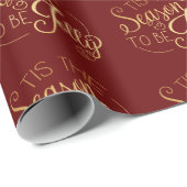 "Dit is het seizoen" Red Gold Script Holiday Cadeaupapier (Rol Hoek)