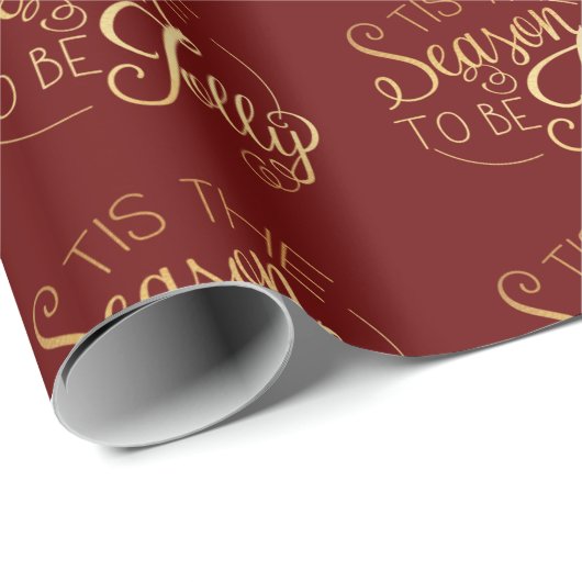 "Dit is het seizoen" Red Gold Script Holiday Cadeaupapier (Rol Hoek)