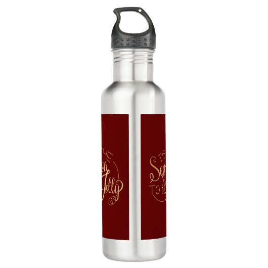 "Dit is het seizoen" Red Gold Script Holiday Waterfles (Achterkant)