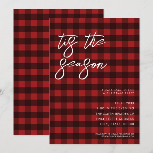 Dit is het seizoen Red Plaid Christmas Party Kaart (Voorkant / Achterkant)