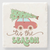 Dit is het seizoen Retro Groovy Kerst Feestdagen Stenen Onderzetter (Voorkant)