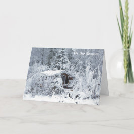 Dit is het seizoen Snowy Cottage Winter Holiday Kaart
