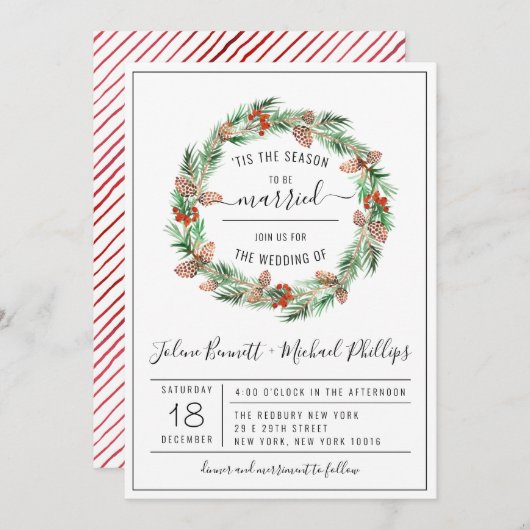Dit is het seizoen | Uitnodiging tot kerstbruiloft (Voorkant / Achterkant)