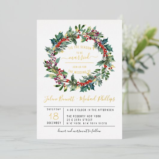 Dit is het seizoen | Uitnodiging tot kerstbruiloft (Staand Voorkant)