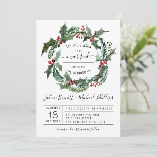 Dit is het seizoen | Uitnodiging tot kerstbruiloft (Staand voorkant)