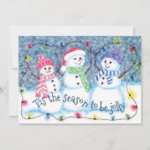 Dit is het seizoen van de Jolly Funny Snowmen Feestdagenkaart (Voorkant)