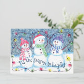 Dit is het seizoen van de Jolly Funny Snowmen Feestdagenkaart (Staand voorkant)