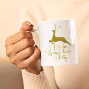 Dit is het seizoen van de Jolly Gold Reindeer Kers Koffiemok