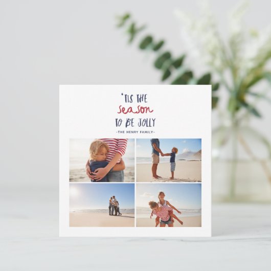 " dit is het seizoen van de meervier fotofamilie k feestdagenkaart (Staand voorkant)