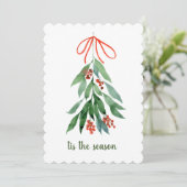 Dit is het seizoen van de Mistletoe waterverf met  Feestdagenkaart (Staand voorkant)