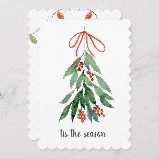 Dit is het seizoen van de Mistletoe waterverf met  Feestdagenkaart (Voorkant / Achterkant)