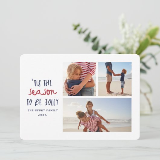 " dit is het seizoen van de multi 3 - fotofamilie  feestdagenkaart (Staand voorkant)