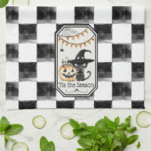 Dit is het seizoen van Happy Halloween Checkerboar Theedoek (Gevouwen)