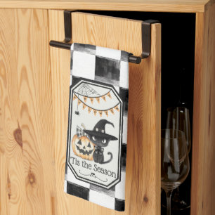 Dit is het seizoen van Happy Halloween Checkerboar Theedoek