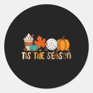 Dit is het seizoen volleybal pompoen blad latte He Ronde Sticker