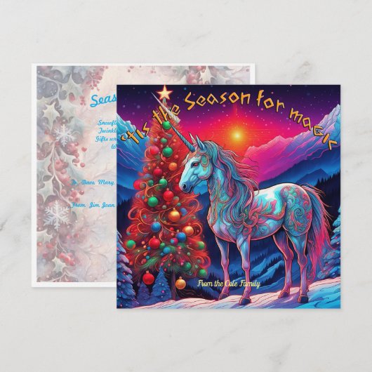 Dit is het seizoen voor magie, eenhoorn Flat Holid Feestdagenkaart (Voorkant / Achterkant)