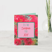 Dit is het seizoen voor vreugde - rode bloeiende k notitiekaartje (Voorkant)