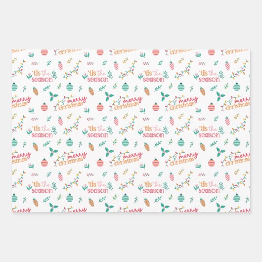 Dit is het seizoen Vrolijk Kerstfeest Kleurrijke G Inpakpapier Vel (Voorkant)