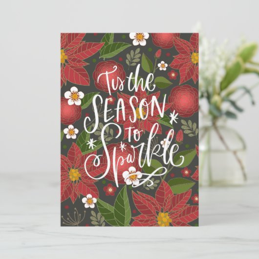 Dit is het seizoen waarin de Red Poinsettia-bedrij Feestdagenkaart (Staand voorkant)