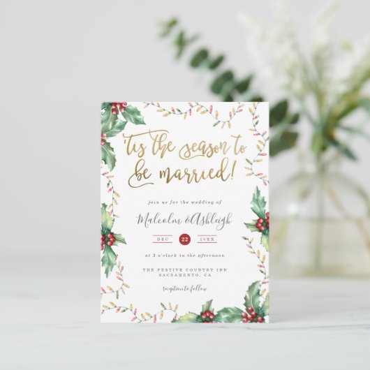 Dit is het seizoen waarin we met kerstbruiloft tro feestdagenkaart (Staand voorkant)