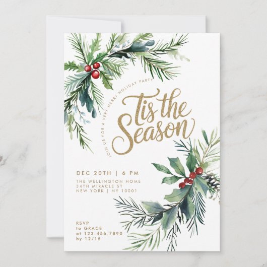 Dit is het seizoen Winter Berries gebladerte Kerst Kaart (Voorkant)