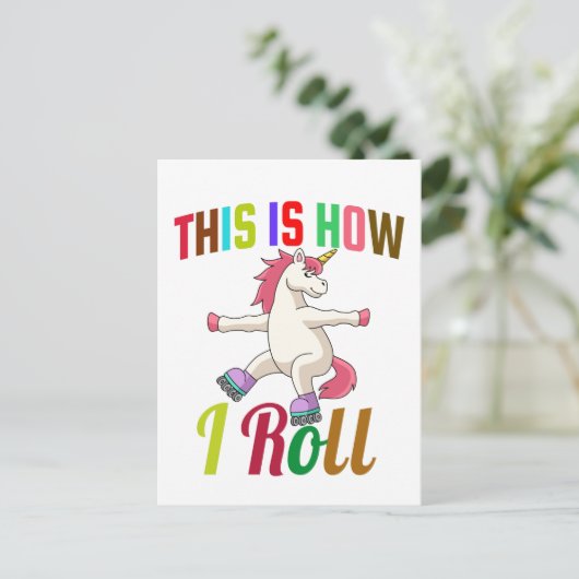Dit is hoe ik rolt - Roller Skating Unicorn Briefkaart (Staand voorkant)