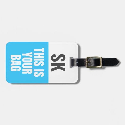 Dit is je tas | Aangepaste Initialen Bold Neon Blu Bagagelabel (Voorkant horizontaal)