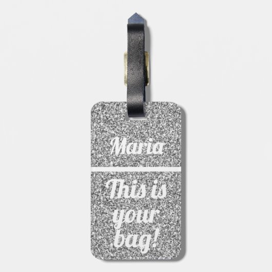Dit is je tas Funny Glitter Silver Bagagelabel (Achterkant verticaal)