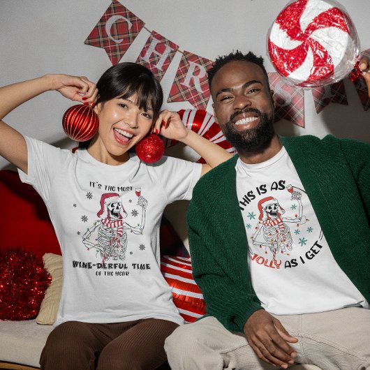 Dit is Jolly As I Get Skeleton Wine Christmas T-shirt