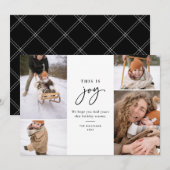 Dit is Joy Black and White Minimalist Multi-Photo Feestdagenkaart (Voorkant / Achterkant)