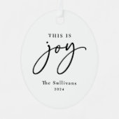 Dit is Joy Black White Photo Holiday Metalen Ornament (Voorkant)