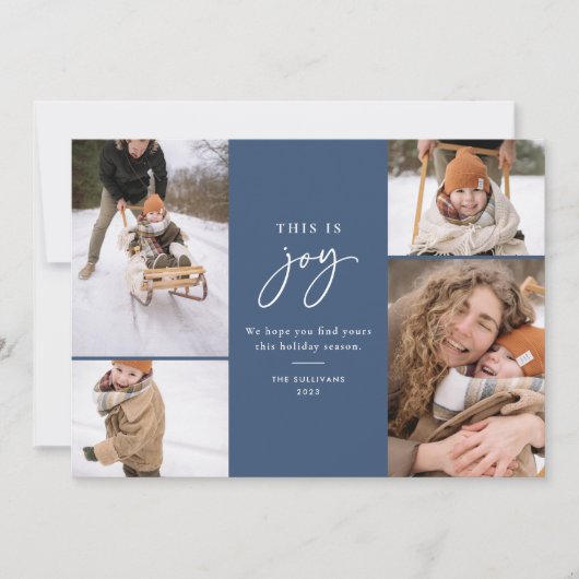 Dit is Joy Blue Minimalist Multi-Photo Feestdagenkaart (Voorkant)