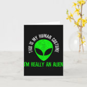 Dit Is Menselijk Kostuum Een Alien Grappige Hallow Kaart (Gele Bloem)